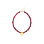 kralenketting bordeaux met hart bedel