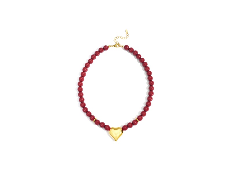 kralenketting bordeaux met hart bedel