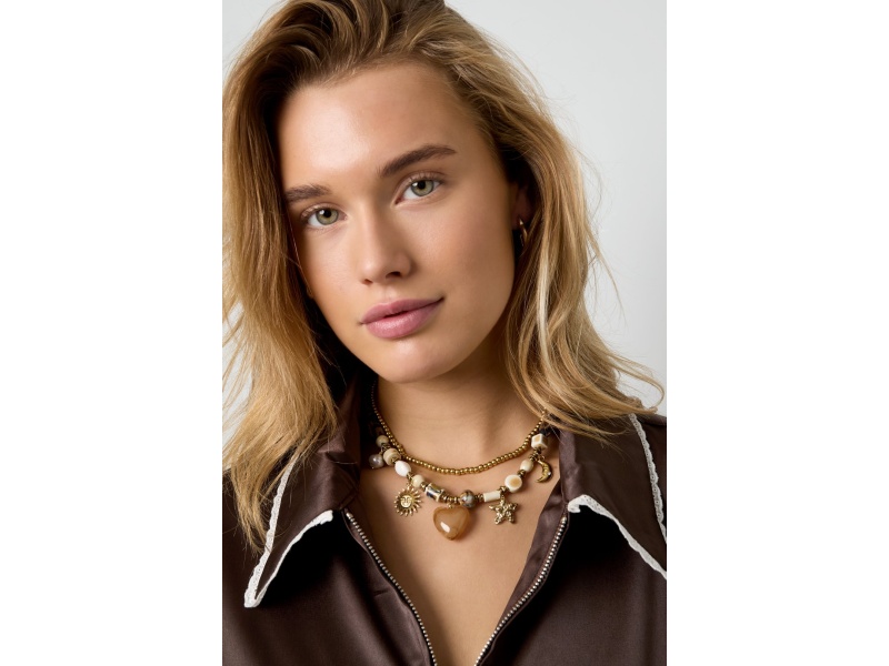 Boho ketting met bedels en panterdetail